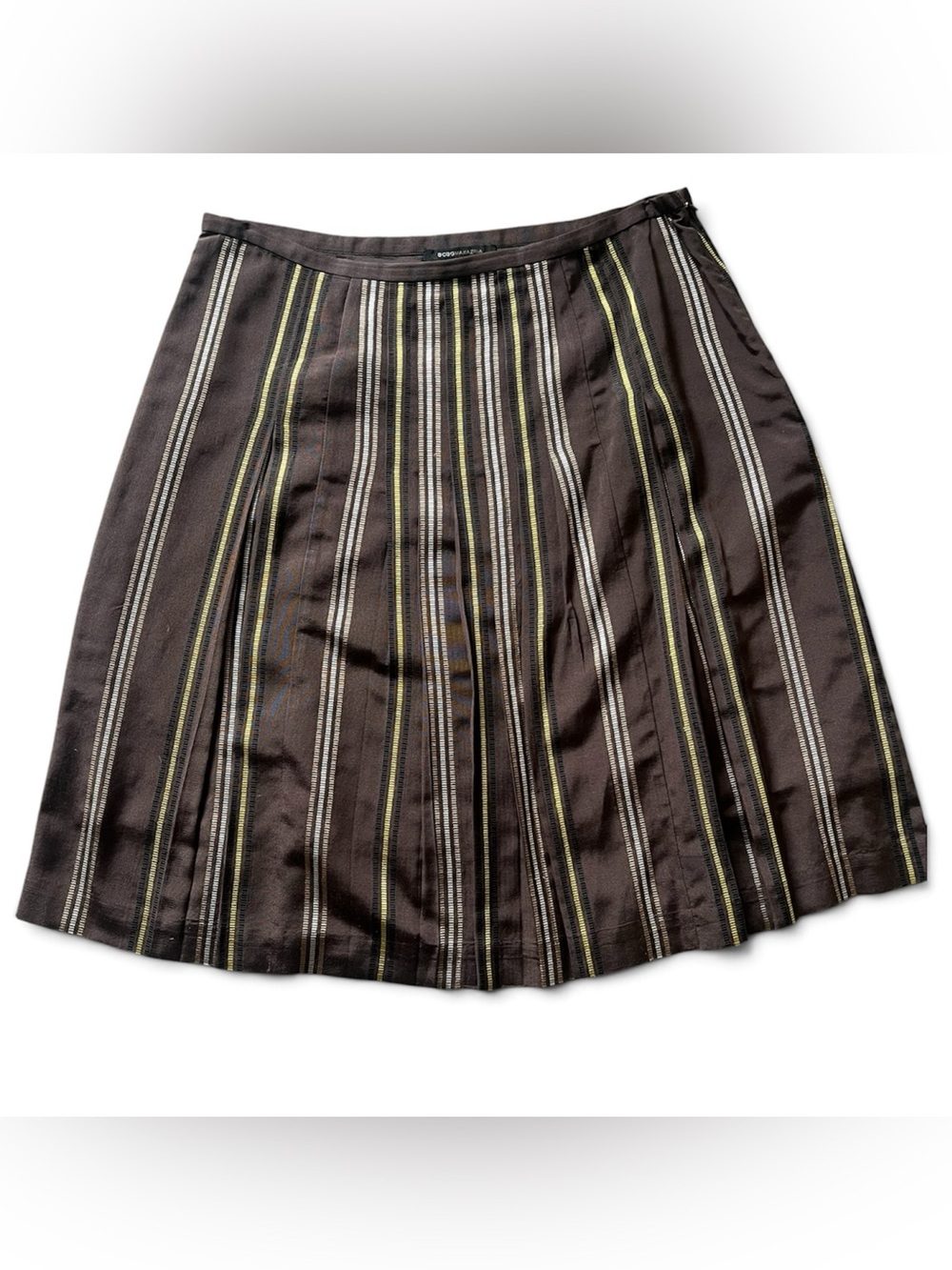BCBGMaxAzria Brown A-Line Skirt with Yellow & Cream Pinstripes